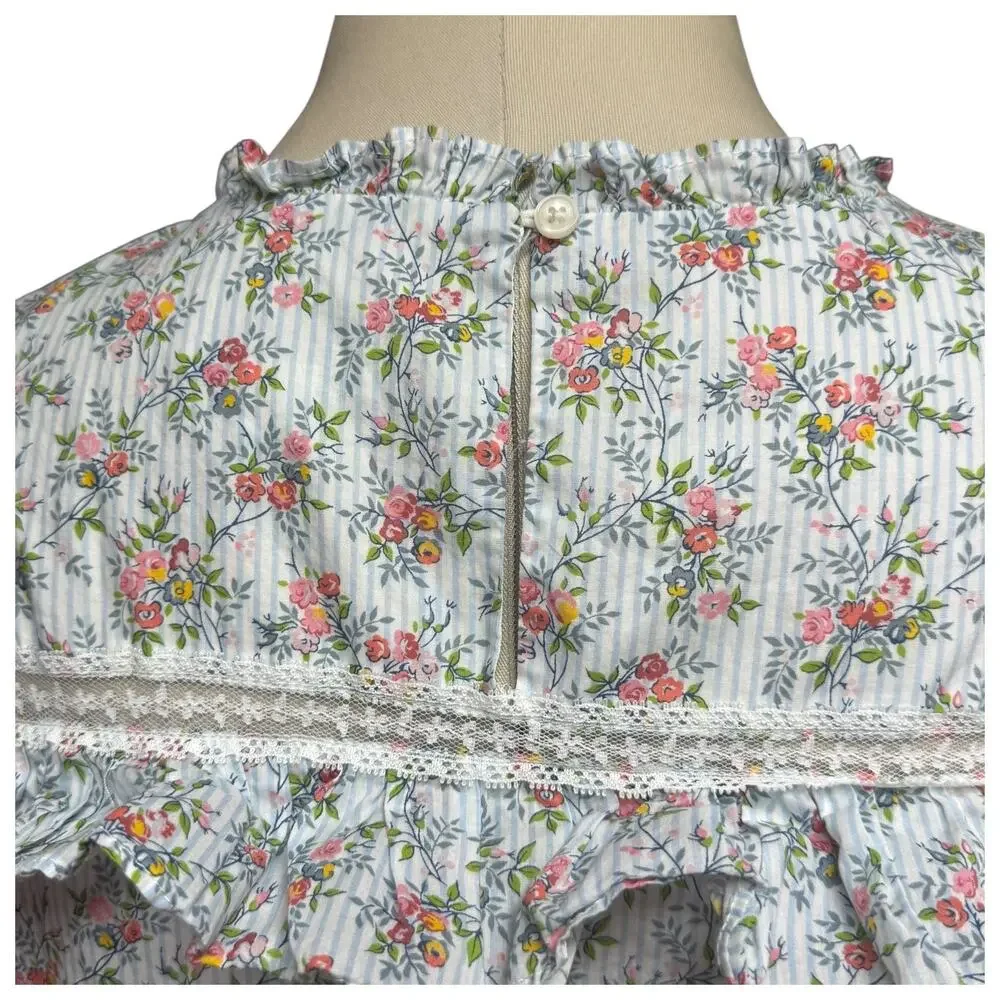 J.Crew Liberty Fabric Winding Roses Sleeveless Dress Blue White Stripe Large
